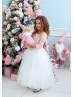 Blush Pink Velvet White Tulle Ankle Length Flower Girl Dress